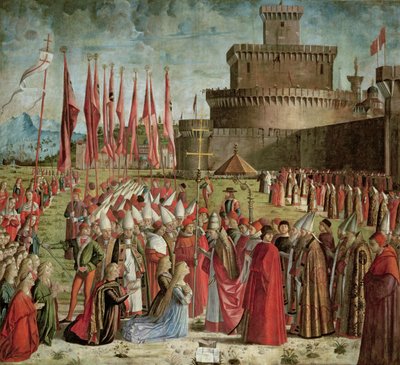 The Pilgrims Meet Pope Cyriac before the Walls of Rome, from the St. Ursula Cycle, 1498 by Vittore Carpaccio